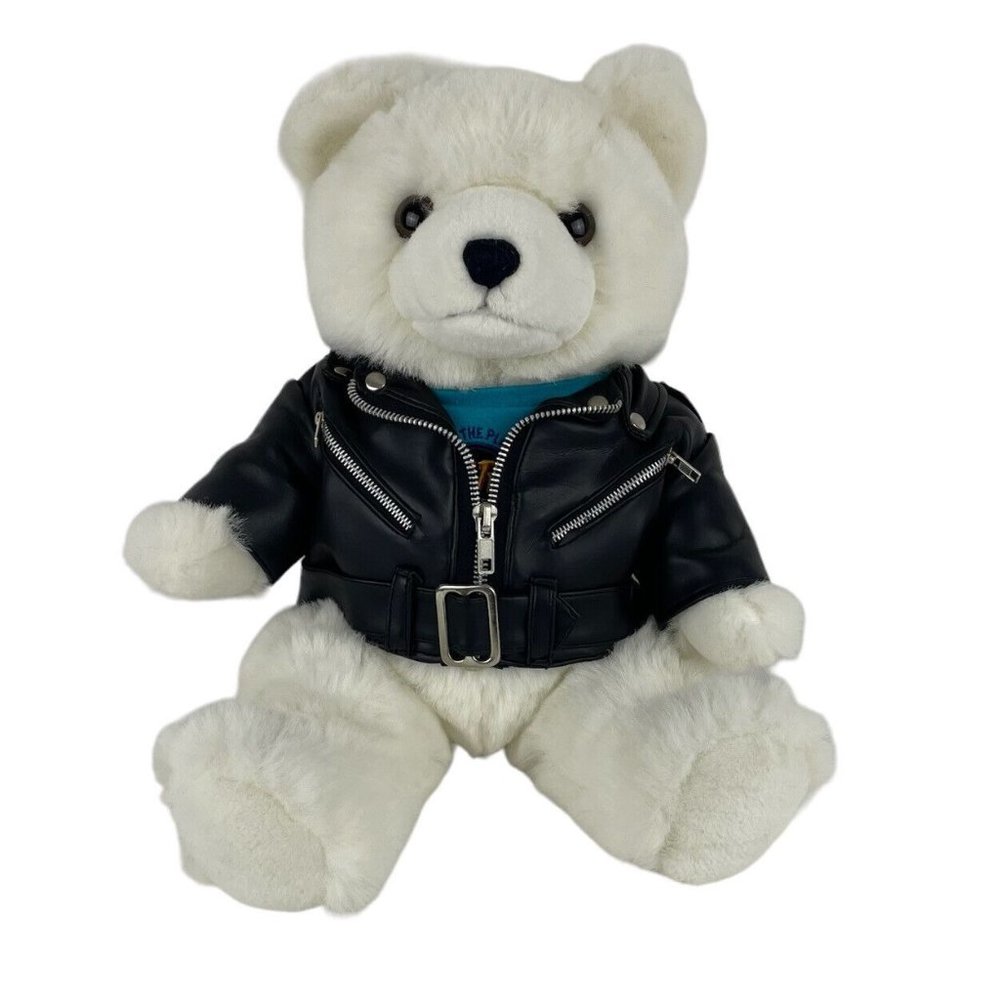 Hard Rock Cafe Hotel Teddy Bear 16" Plush Jointed Faux‎ Leather Jacket 1995 VTG